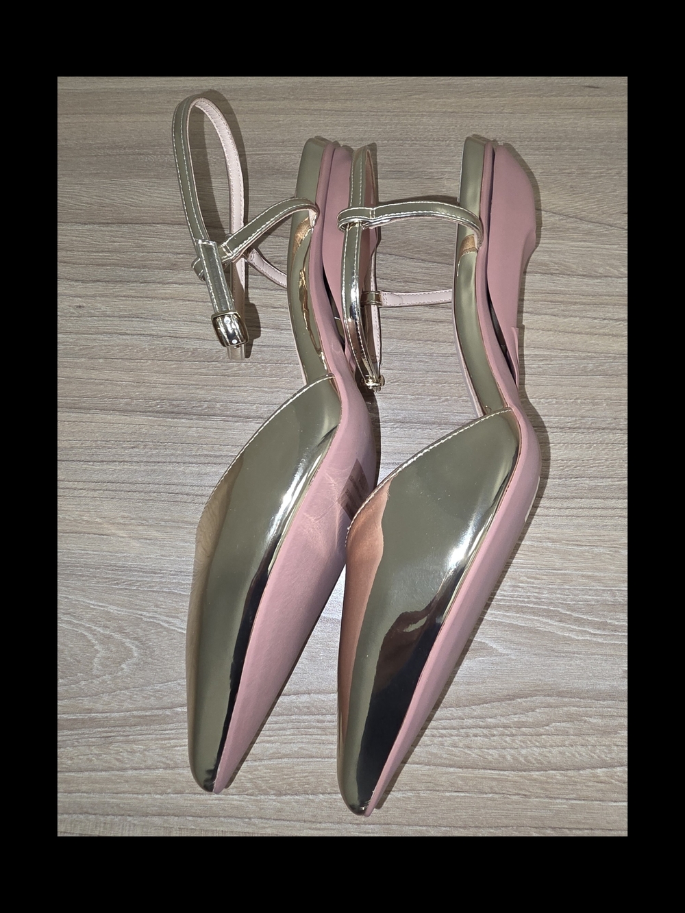 Gold Metallic Publicist Pumps Pointed-Toe Ankle-Strap Convertible Heels/Flats - Picture 7 of 11